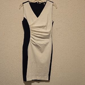 B9 T. Tahari Navy and White Midi Dress Sz 4 NWT